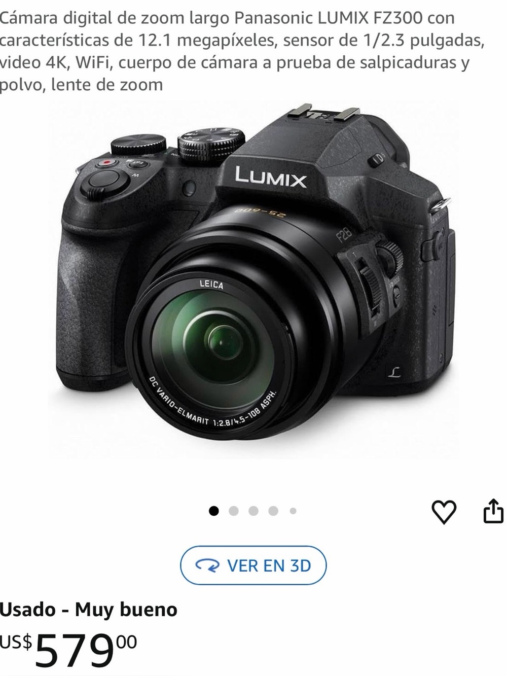 Panasonic Lumix FZ300 Compact Bridge Camera in Black